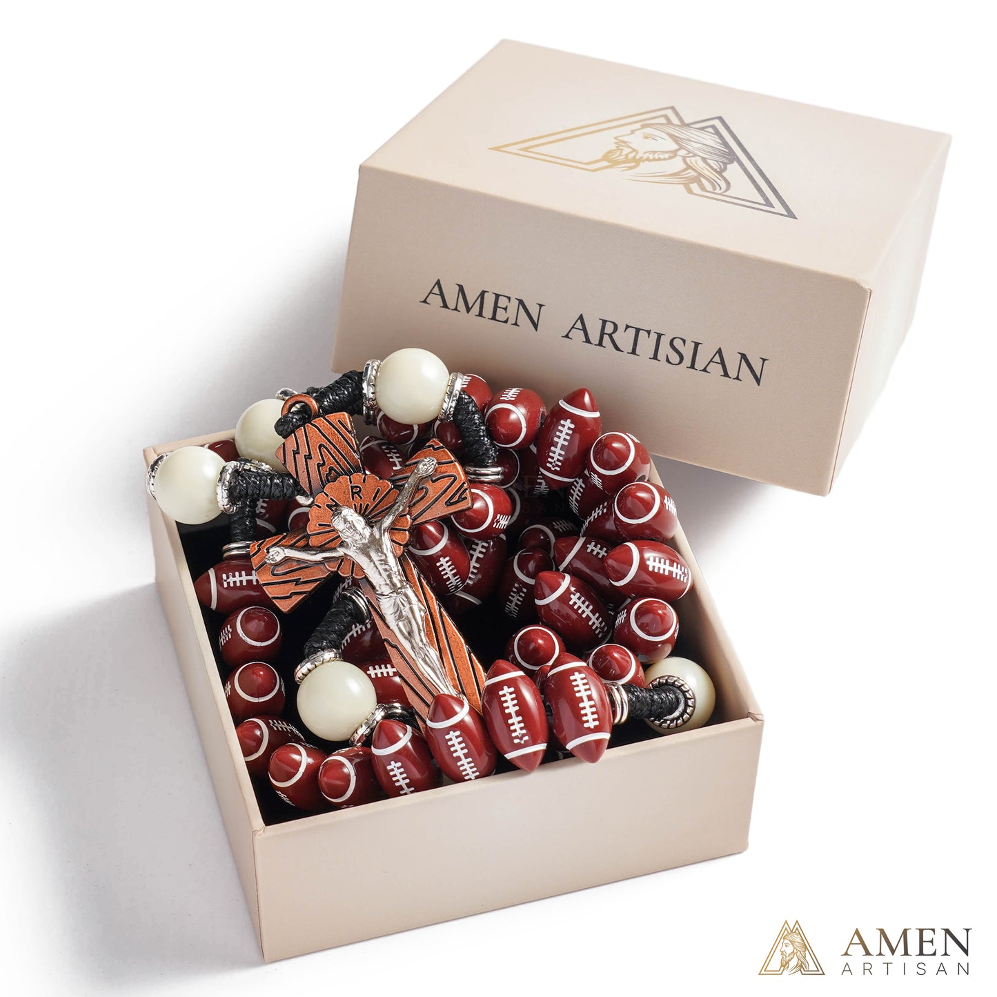 【Deal Today】Catholic Football Rosary with Oval Sports Beads | Amen Artisan