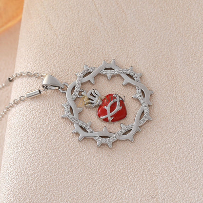 Sacred Heart & Crown of Thorns Pendant Necklace Amen Artisan