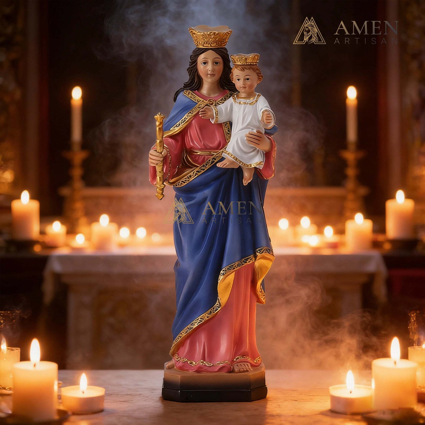 Coronated Our Lady of the Assumption with Baby Jesus Ornament Amen Artisan