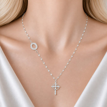 Sparkling Zircon Cross Necklace with A-Z Initial Charm