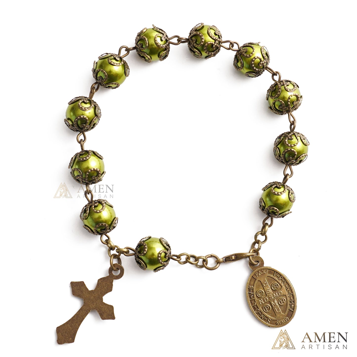 Adjustable Jesus Crucifix & St. Benedict Medal Rosary Bracelet | Amen Artisan