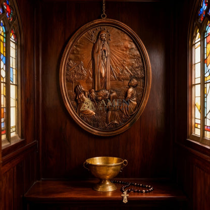 Our Lady of Fatima Wooden Statue Amen Artisan