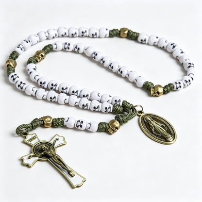 Military Green Skull Bead Rosary | Amen Artisan