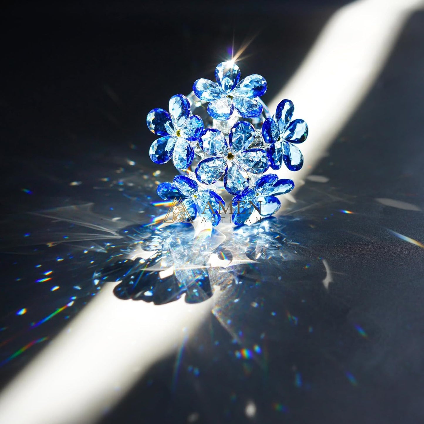 Crystal Blue Floral Figurine  Amen Artisan