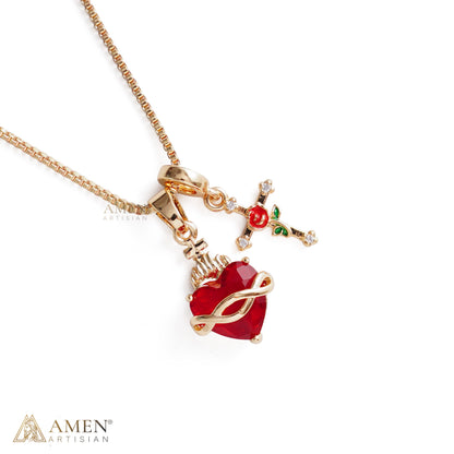 Sacred Heart & Rose Cross Multi-Pendant Necklace Amen Artisan