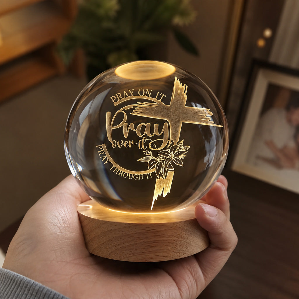 Personalized Pray Over It K9 Crystal Night Light with Custom Text — Faith