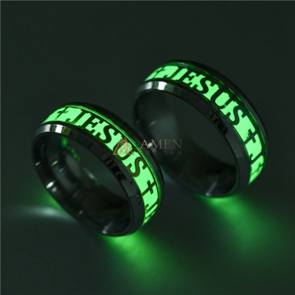 Jesus Cross Titanium Steel Luminous Ring Amen Artisan