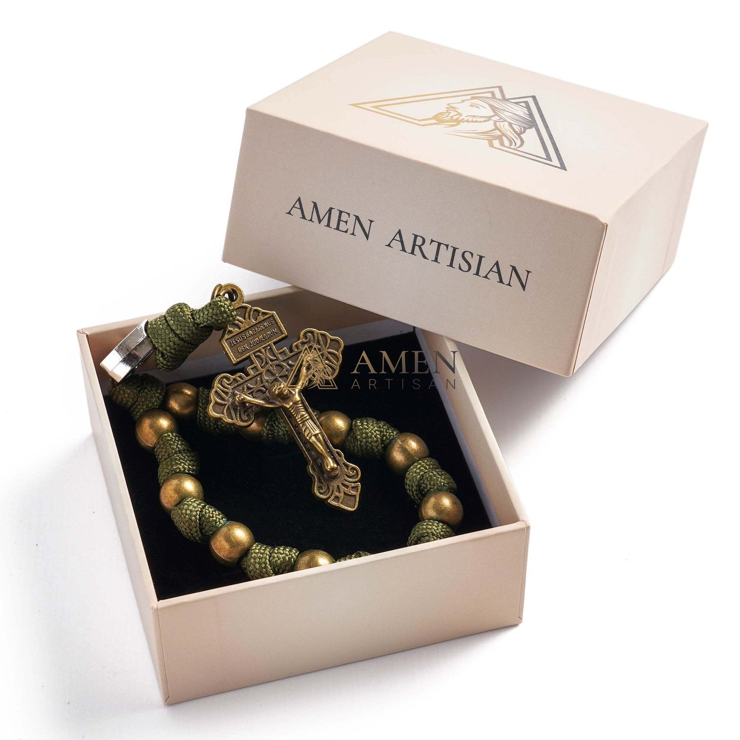【Deal Today】Military-Grade Paracord Pocket Rosary with Antique Bronze Beads Amen Artisan