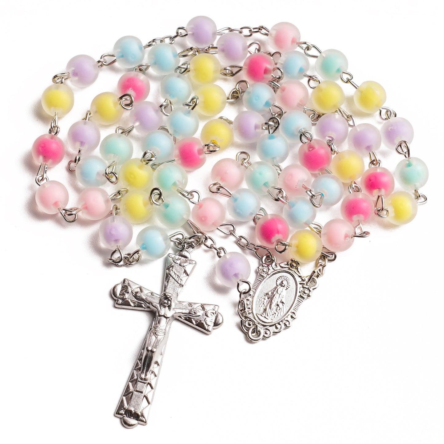 "Pastel Serenity" Rosary – Frosted Macaron-Tone Beads with Silver Miraculous Medal & Crucifix – Artisanal Prayer Beads