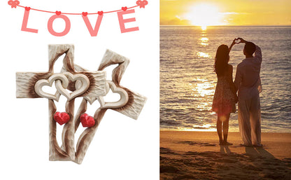 Intertwined Hearts Carved Cross Love Vows Wall Decor: Faith-Inspired Home Art Amen Artisan