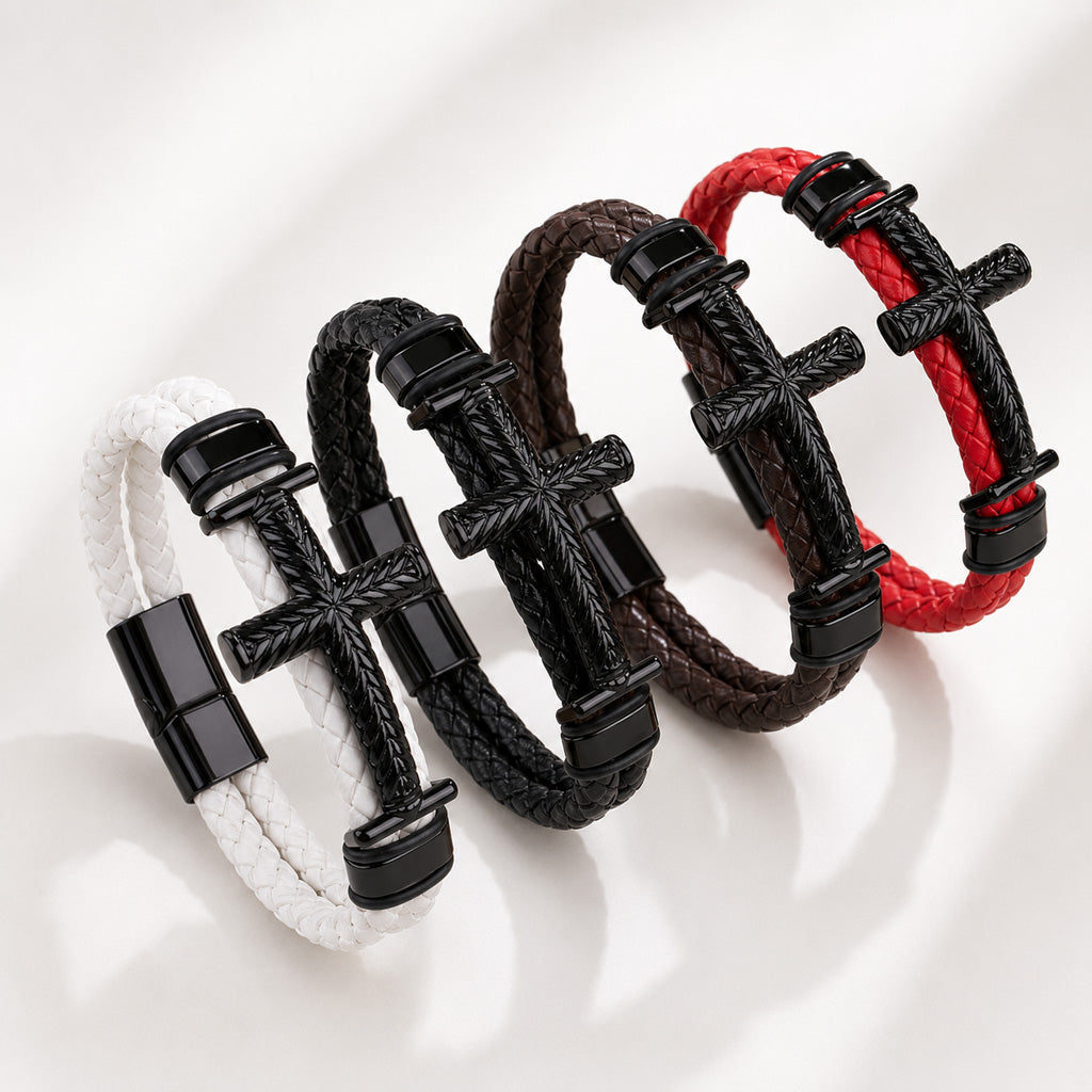 【DEAL TODAY】Leather Cross Bracelet with Magnetic Clasp