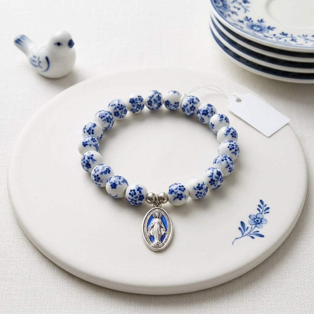 Delft Blue Beads Sacred Heart Rosary