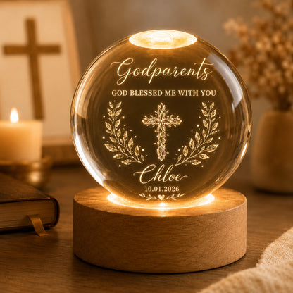 【Deal Today】Personalized Godparents Crystal Night Light with Cross, Name, and Date — Faith Keepsake