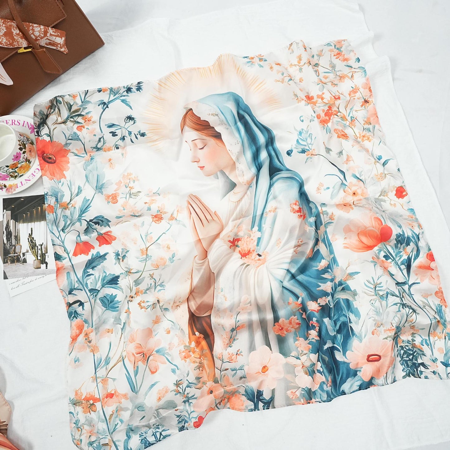 Silk Scarf with An Image of The Virgin Mary Amen Artisan