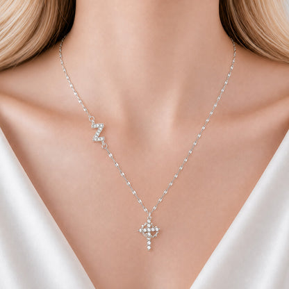 Sparkling Zircon Cross Necklace with A-Z Initial Charm