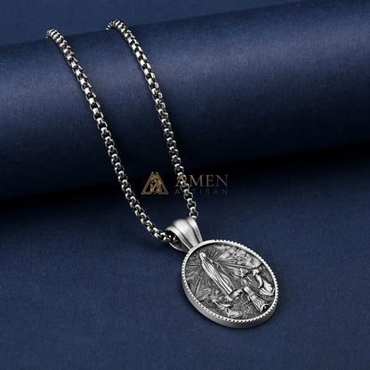 Our Lady of Fatima Apparition Oval Pendant Necklace Amen Artisan
