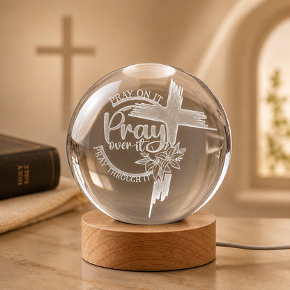 Personalized Pray Over It K9 Crystal Night Light with Custom Text — Faith