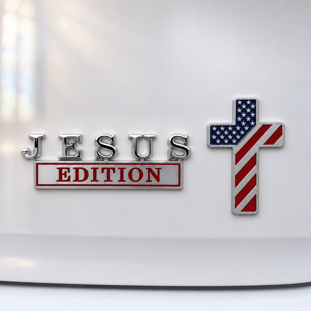 JESUS EDITION Metal Car Emblem Set - Christian Faith, Liberty & Personal Belief | Amen Artisan