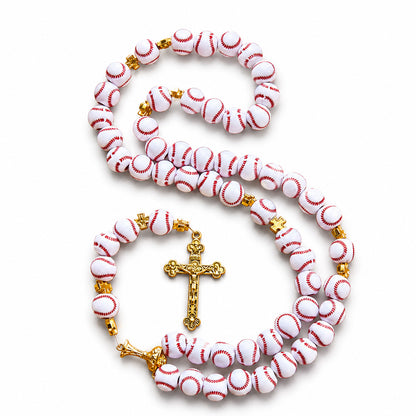 Baseball Rosary with Gold-Tone Crucifix and Cross Spacers