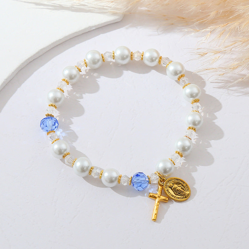 Simple Cross Pearl Bracelet Amen Artisan