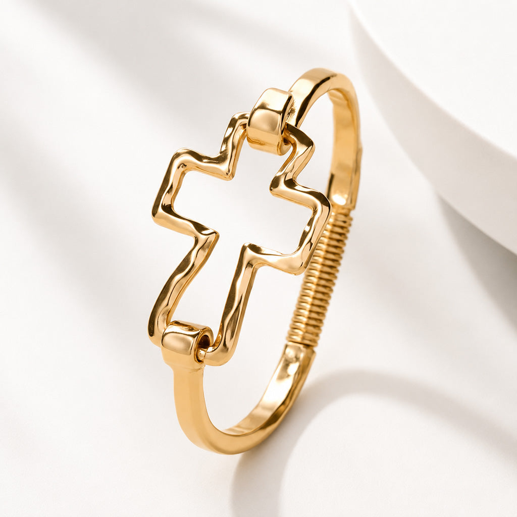 Textured Cross Cuff Bracelet with Cutout Design