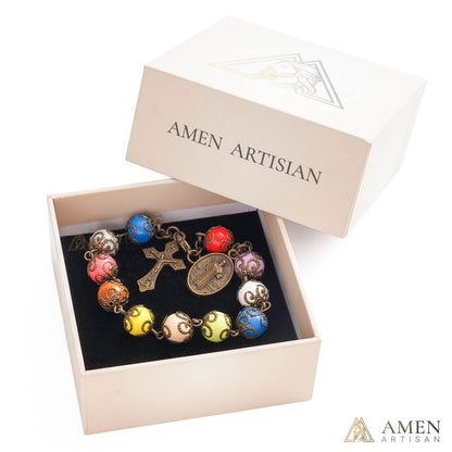Adjustable Jesus Crucifix & St. Benedict Medal Rosary Bracelet | Amen Artisan