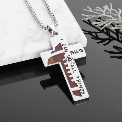 Titanium Steel Football Cross Necklace Amen Artisan
