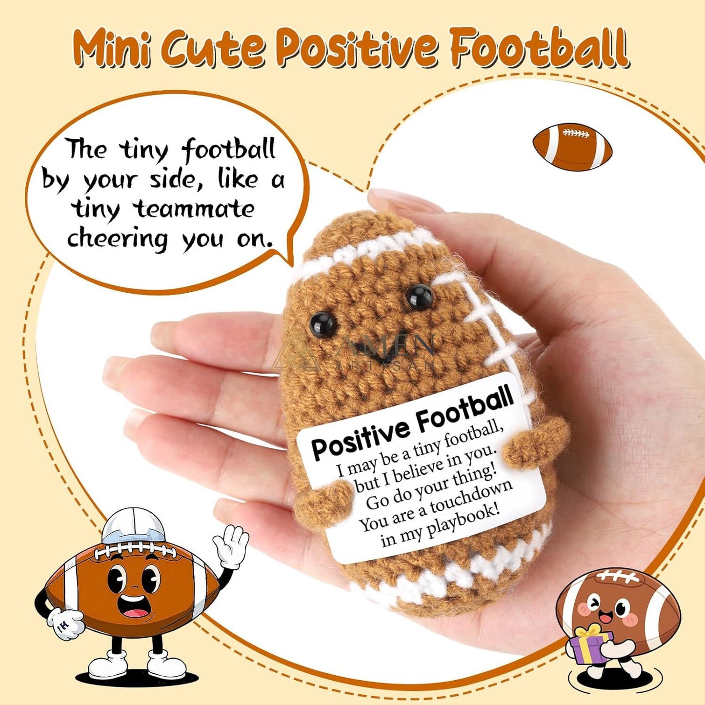 Hand-Knit Positive Football Plush Doll Amen Artisan