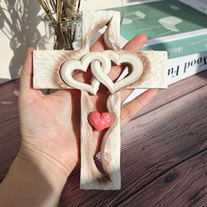 Intertwined Hearts Carved Cross Love Vows Wall Decor: Faith-Inspired Home Art Amen Artisan
