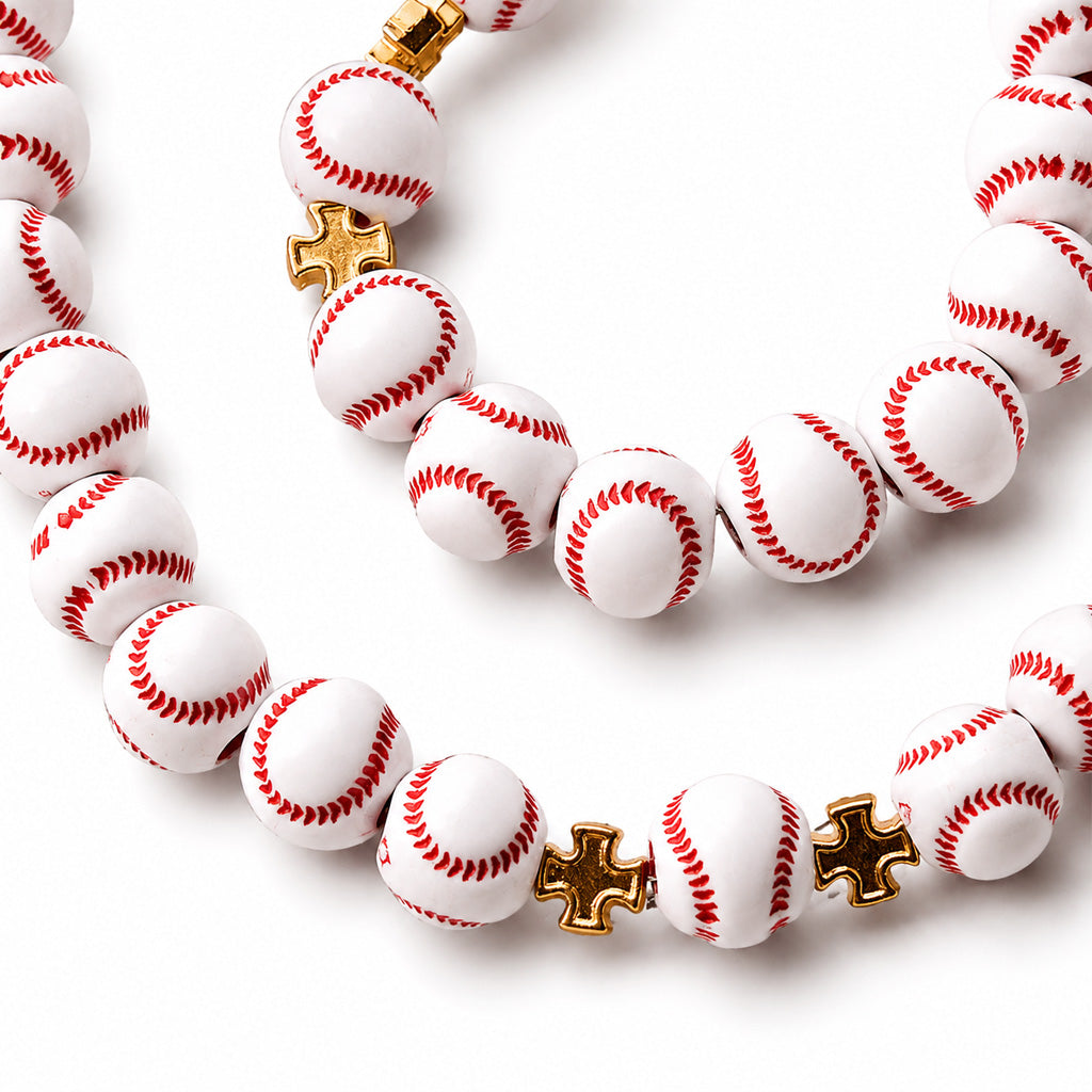 【DEAL TODAY】Baseball Rosary with Gold-Tone Crucifix and Cross Spacers