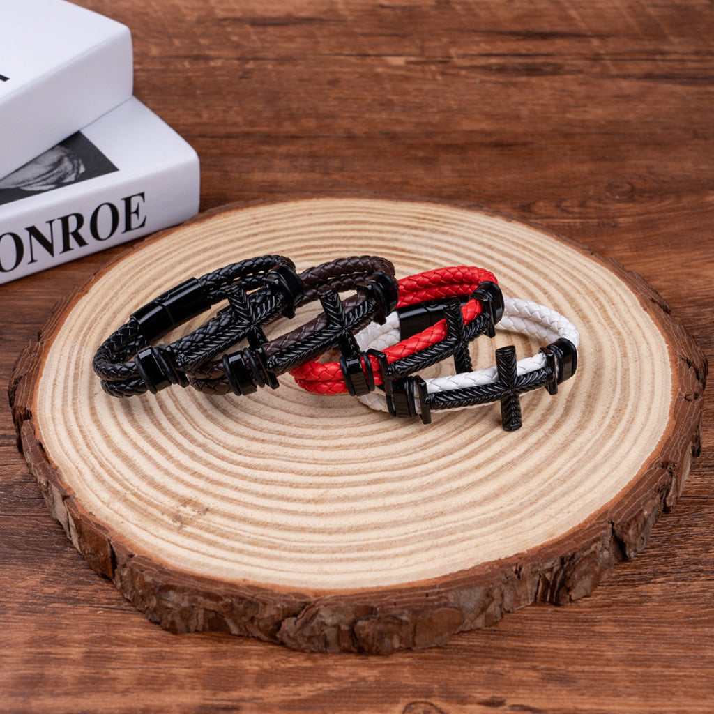 【DEAL TODAY】Leather Cross Bracelet with Magnetic Clasp