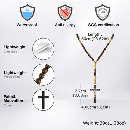 【Deal Today】Woven Cord Wooden Rosary with St. Benedict Medal Cross - Sacred Blessing | Amen Artisan