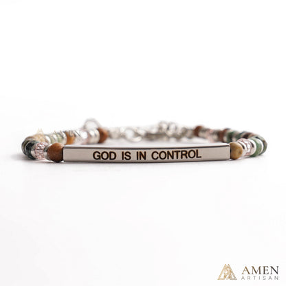 Adjustable Natural Stone Bracelet with Cross | Amen Artisan