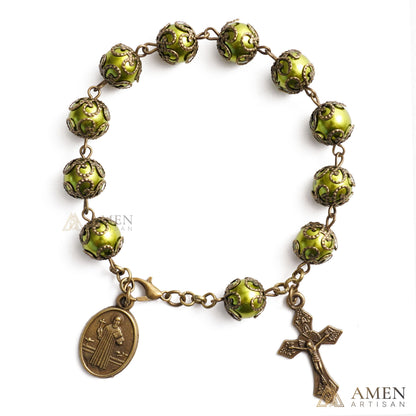 Adjustable Jesus Crucifix & St. Benedict Medal Rosary Bracelet | Amen Artisan