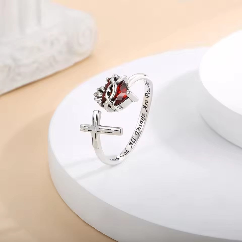 Sacred Heart Cross Open Ring Amen Artisan