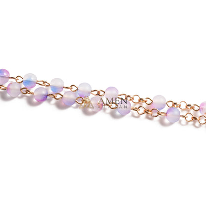 Handmade Purple Blue Gradient Rosary Necklace with Glass Cross and Devotional Medal |  Amen Artisan