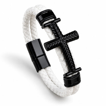 Leather Cross Bracelet with Magnetic Clasp