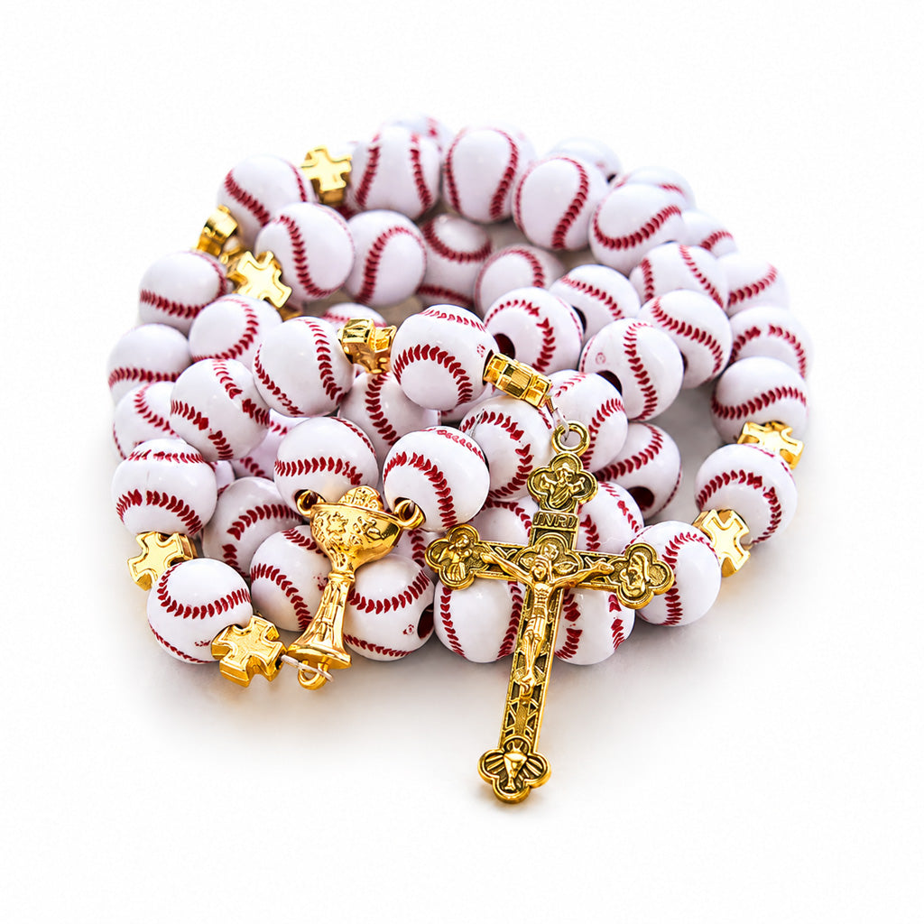 【DEAL TODAY】Baseball Rosary with Gold-Tone Crucifix and Cross Spacers