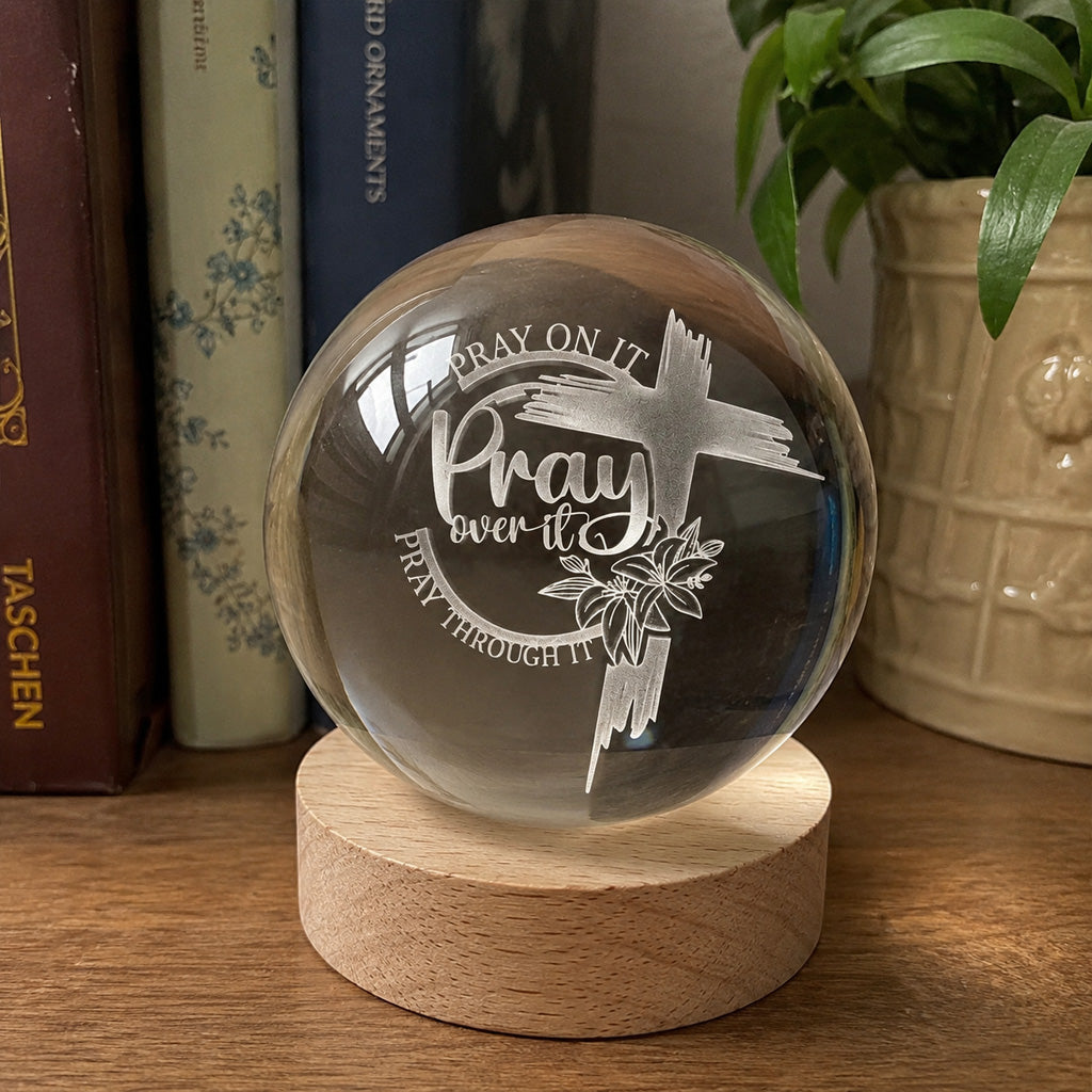 Personalized Pray Over It K9 Crystal Night Light with Custom Text — Faith