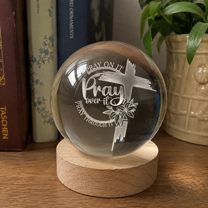 Personalized Pray Over It K9 Crystal Night Light with Custom Text — Faith