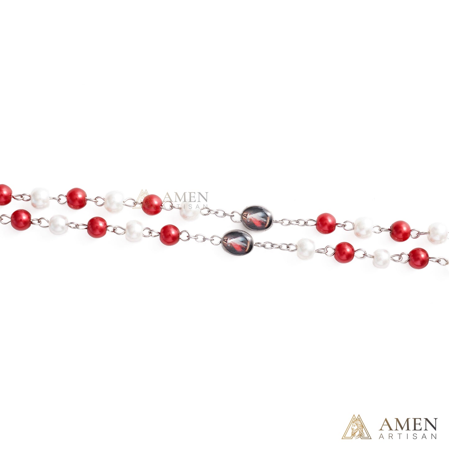 Divine Mercy Red & White Rosary with Crucifix - Faith & Protection | Amen Artisan
