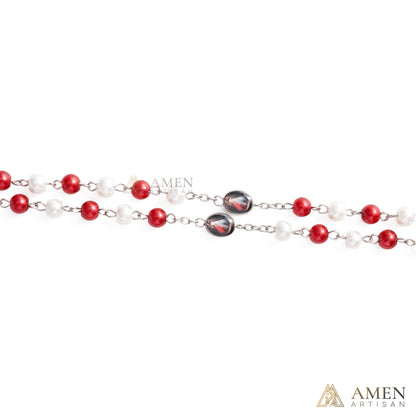 Divine Mercy Red & White Rosary with Crucifix - Faith & Protection | Amen Artisan