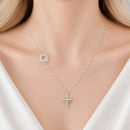 Sparkling Zircon Cross Necklace with A-Z Initial Charm