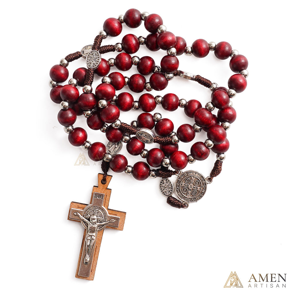 【Deal Today】Natural Wood Rosary Beads Necklace with Crucifix - Devotion & Blessing |  Amen Artisan