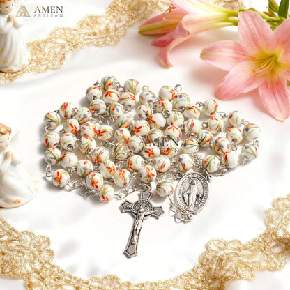 Daylily Ceramic Rosary Amen Artisan
