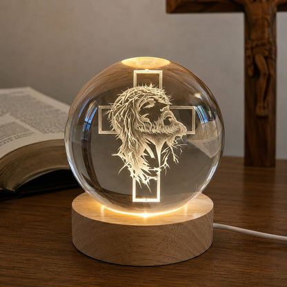 Personalized Jesus Crown of Thorns Crystal Night Light with Cross — Redemption