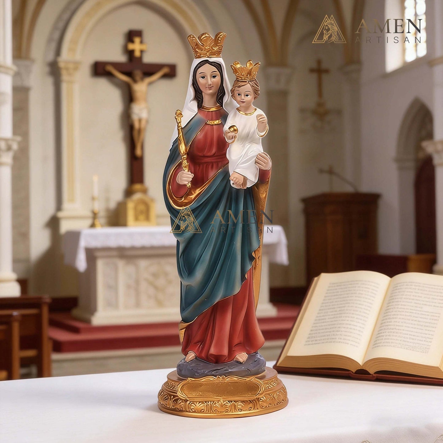 Coronated Our Lady of the Assumption with Baby Jesus Ornament Amen Artisan