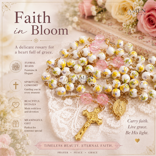 Yellow Floral Ceramic Rosary