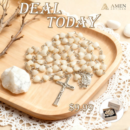 White Turquoise Heart Rosary