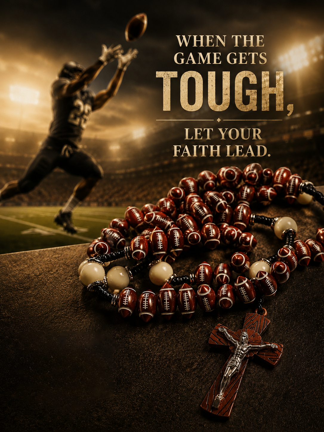 【Deal Today】Catholic Football Rosary with Oval Sports Beads | Amen Artisan